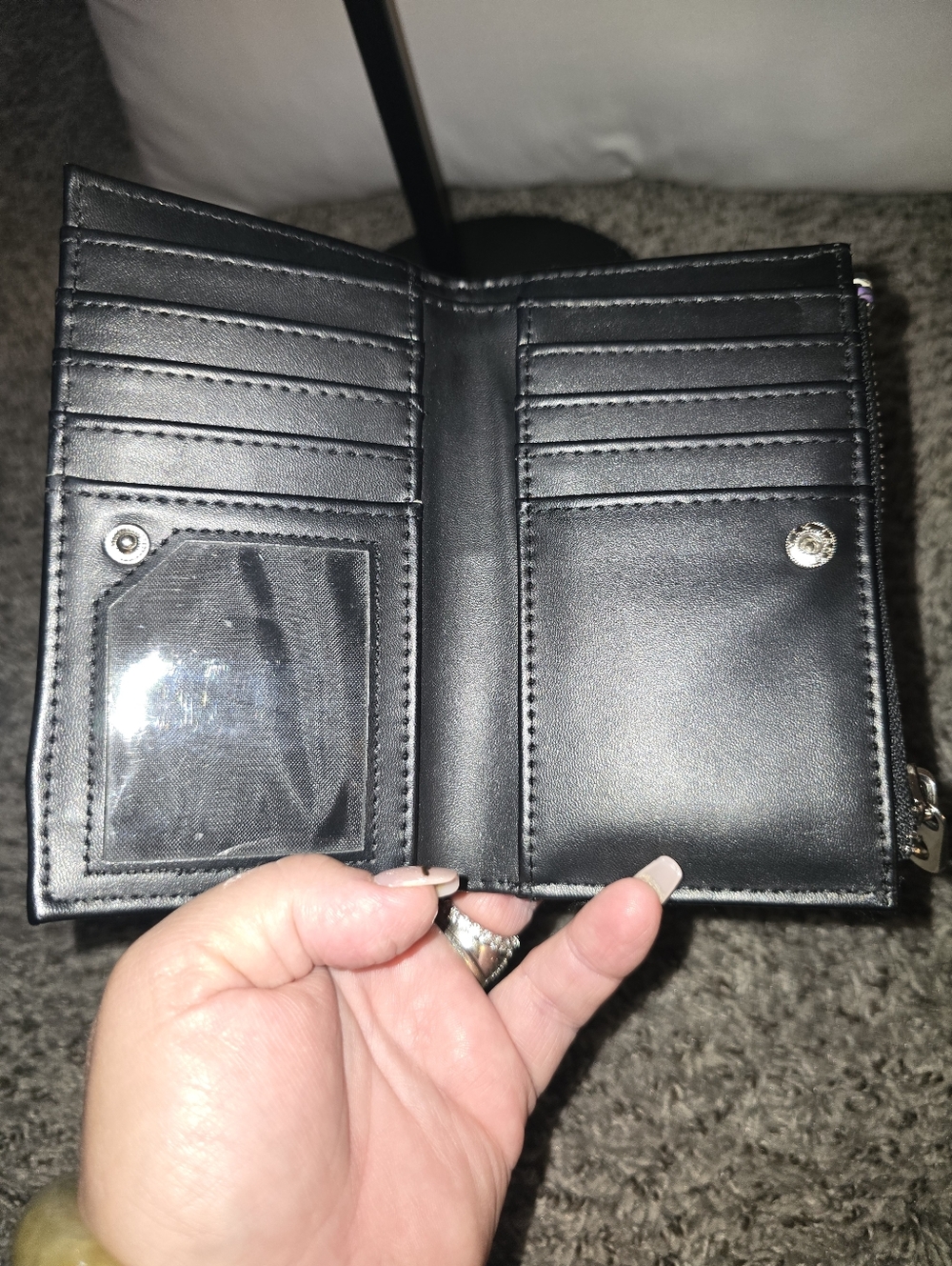 Checkerboard Wallet with Purple Butterfly Print - Picture 4 of 6